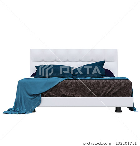 bed isolate on a transparent background, interior furniture, 3D illustration, cg render 132101711