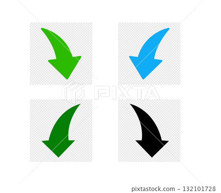 Downward pointing arrows in different colors. Downward pointing arrows in different colors. 132101728