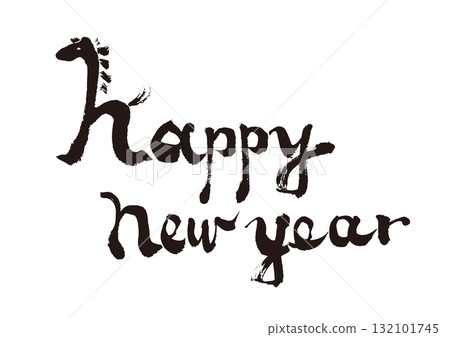 新年快樂－帶有馬錶情符號的新年賀卡材料 132101745