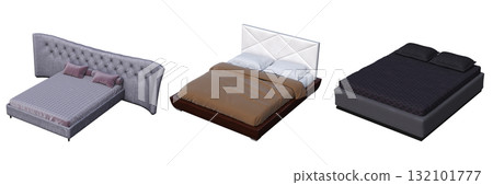 double bed isolated on a transparent background, furniture for the bedroom interior, 3D illustration, cg render double bed isolated on a transparent background, furniture for the bedroom interior, 3D illustration, cg render 132101777