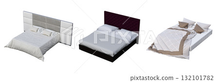 double bed isolated on a transparent background, furniture for the bedroom interior, 3D illustration, cg render double bed isolated on a transparent background, furniture for the bedroom interior, 3D illustration, cg render 132101782