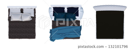 double bed isolated on a transparent background, furniture for the bedroom interior, 3D illustration, cg render 132101796