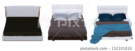 double bed isolated on a transparent background, furniture for the bedroom interior, 3D illustration, cg render 132101810