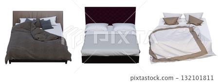 double bed isolated on a transparent background, furniture for the bedroom interior, 3D illustration, cg render 132101811