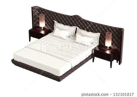 double bed isolated on a transparent background, furniture for the bedroom interior, 3D illustration, cg render double bed isolated on a transparent background, furniture for the bedroom interior, 3D illustration, cg render 132101817