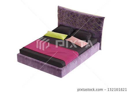 double bed isolated on a transparent background, furniture for the bedroom interior, 3D illustration, cg render double bed isolated on a transparent background, furniture for the bedroom interior, 3D illustration, cg render 132101821
