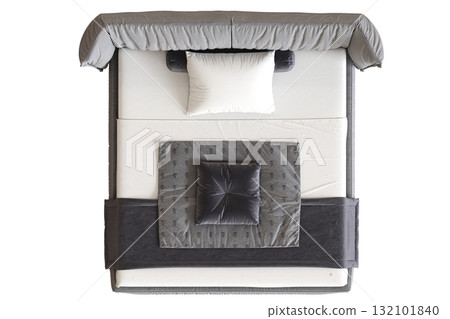 double bed isolated on a transparent background, furniture for the bedroom interior, 3D illustration, cg render 132101840