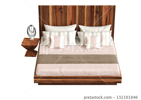 double bed isolated on a transparent background, furniture for the bedroom interior, 3D illustration, cg render double bed isolated on a transparent background, furniture for the bedroom interior, 3D illustration, cg render 132101846