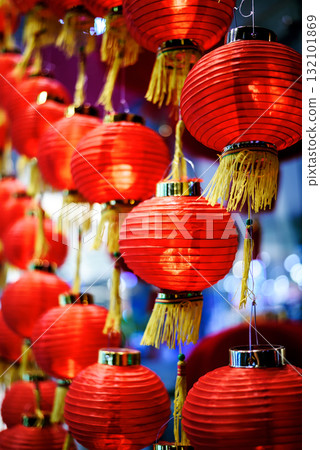 Red Lanterns in Chinese New Festival , with chinese text mean "Good Luck" Red Lanterns in Chinese New Festival , with chinese text mean "Good Luck" 132101869