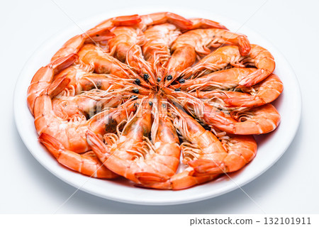 Close up boiled tiger shrimp isolated on white background Close up boiled tiger shrimp isolated on white background 132101911