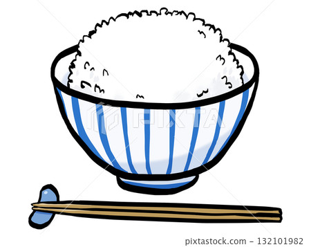 大份米飯和筷子的插圖（筆觸）插圖 132101982
