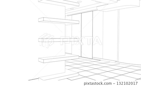 interior contour visualization, 3D illustration, sketch, outline 132102017