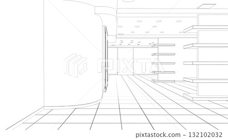 interior contour visualization, 3D illustration, sketch, outline 132102032