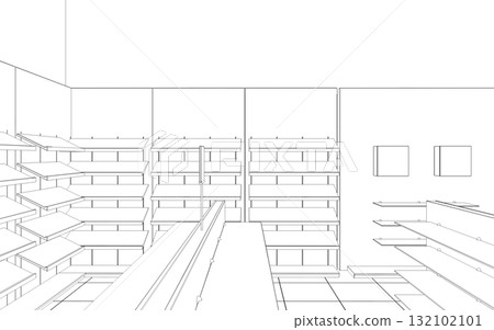 shopping mall, contour visualization, 3D illustration, sketch, outline shopping mall, contour visualization, 3D illustration, sketch, outline 132102101
