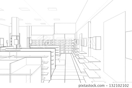 shopping mall, contour visualization, 3D illustration, sketch, outline shopping mall, contour visualization, 3D illustration, sketch, outline 132102102
