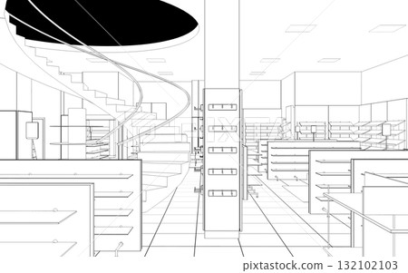 shopping mall, contour visualization, 3D illustration, sketch, outline shopping mall, contour visualization, 3D illustration, sketch, outline 132102103
