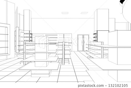 shopping mall, contour visualization, 3D illustration, sketch, outline shopping mall, contour visualization, 3D illustration, sketch, outline 132102105