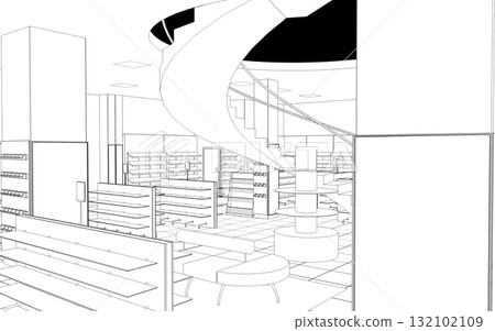 shopping mall, contour visualization, 3D illustration, sketch, outline shopping mall, contour visualization, 3D illustration, sketch, outline 132102109