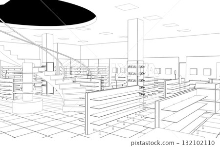 shopping mall, contour visualization, 3D illustration, sketch, outline shopping mall, contour visualization, 3D illustration, sketch, outline 132102110