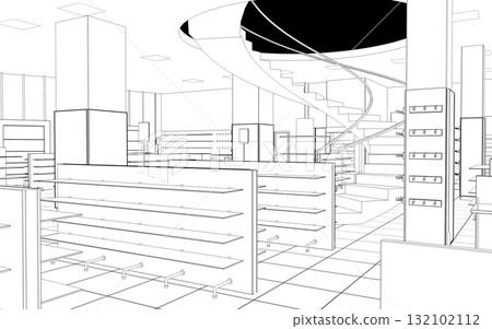 shopping mall, contour visualization, 3D illustration, sketch, outline shopping mall, contour visualization, 3D illustration, sketch, outline 132102112