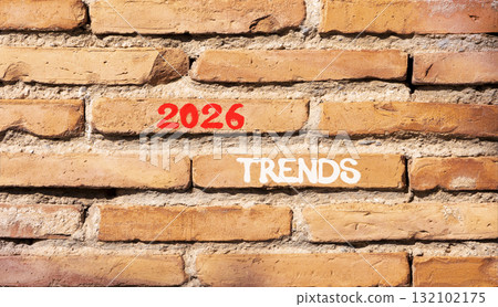 2026 Trends new year symbol. Concept words 2026 Trends on beautiful brown brick wall. Beautiful brown brick wall background. Business and 2026 Trends new year concept. Copy space. 132102175