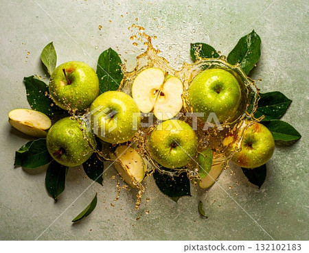 Green apple and splashes 132102183