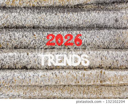 2026 Trends new year symbol. Concept words 2026 Trends on beautiful grey mountain wall. Beautiful grey mountain wall background. Business and 2026 Trends new year concept. Copy space. 2026 Trends new year symbol. Concept words 2026 Trends on beautiful grey mountain wall. Beautiful grey mountain wall background. Business and 2026 Trends new year concept. Copy space. 132102204
