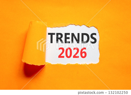 Trends 2026 new year symbol. Concept words Trends 2026 on beautiful white paper. Beautiful orange paper background. Business and Trends 2026 new year concept. Copy space. Trends 2026 new year symbol. Concept words Trends 2026 on beautiful white paper. Beautiful orange paper background. Business and Trends 2026 new year concept. Copy space. 132102250