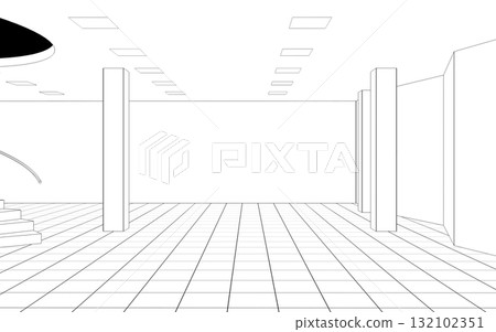 empty pavilion, contour visualization, 3D illustration, sketch, outline empty pavilion, contour visualization, 3D illustration, sketch, outline 132102351