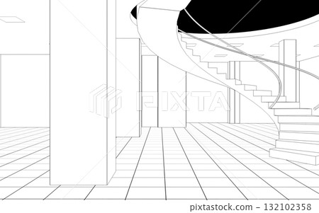 empty pavilion, contour visualization, 3D illustration, sketch, outline empty pavilion, contour visualization, 3D illustration, sketch, outline 132102358
