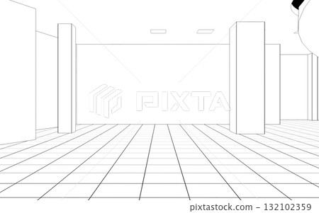 empty pavilion, contour visualization, 3D illustration, sketch, outline empty pavilion, contour visualization, 3D illustration, sketch, outline 132102359