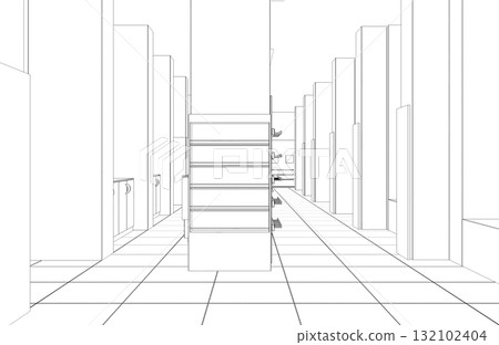 shopping mall, contour visualization, 3D illustration, sketch, outline shopping mall, contour visualization, 3D illustration, sketch, outline 132102404