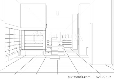 shopping mall, contour visualization, 3D illustration, sketch, outline shopping mall, contour visualization, 3D illustration, sketch, outline 132102406