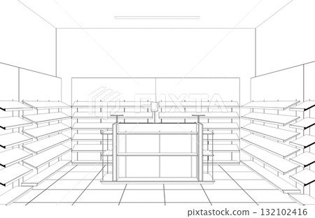shopping mall, contour visualization, 3D illustration, sketch, outline shopping mall, contour visualization, 3D illustration, sketch, outline 132102416