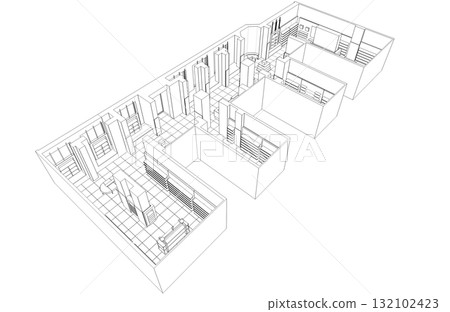shopping mall, contour visualization, 3D illustration, sketch, outline shopping mall, contour visualization, 3D illustration, sketch, outline 132102423