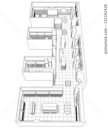 shopping mall, contour visualization, 3D illustration, sketch, outline shopping mall, contour visualization, 3D illustration, sketch, outline 132102426