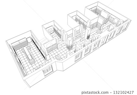shopping mall, contour visualization, 3D illustration, sketch, outline shopping mall, contour visualization, 3D illustration, sketch, outline 132102427