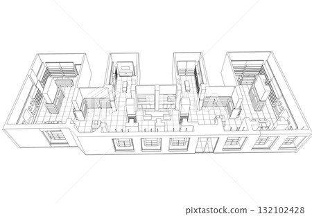 shopping mall, contour visualization, 3D illustration, sketch, outline shopping mall, contour visualization, 3D illustration, sketch, outline 132102428