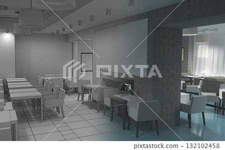 restaurant, interior visualization, 3D illustration restaurant, interior visualization, 3D illustration 132102458