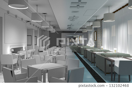 restaurant, interior visualization, 3D illustration 132102468