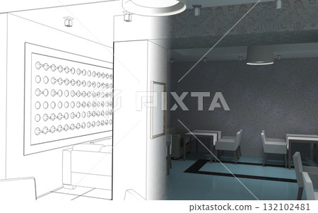 restaurant, interior visualization, 3D illustration 132102481