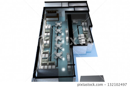 restaurant, interior visualization, 3D illustration restaurant, interior visualization, 3D illustration 132102497