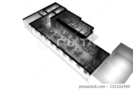 restaurant, interior visualization, 3D illustration restaurant, interior visualization, 3D illustration 132102499
