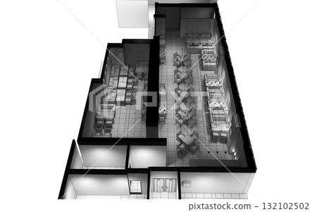 restaurant, interior visualization, 3D illustration restaurant, interior visualization, 3D illustration 132102502