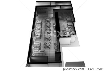 restaurant, interior visualization, 3D illustration restaurant, interior visualization, 3D illustration 132102505
