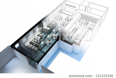 restaurant, interior visualization, 3D illustration 132102506