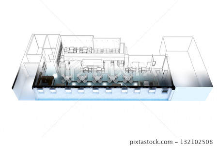 restaurant, interior visualization, 3D illustration restaurant, interior visualization, 3D illustration 132102508