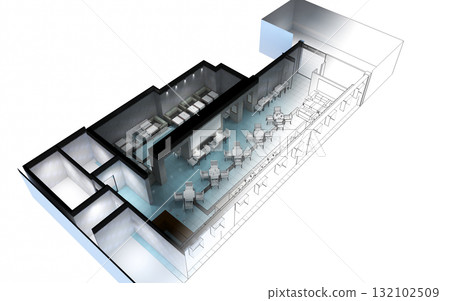 restaurant, interior visualization, 3D illustration restaurant, interior visualization, 3D illustration 132102509