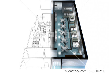 restaurant, interior visualization, 3D illustration restaurant, interior visualization, 3D illustration 132102510