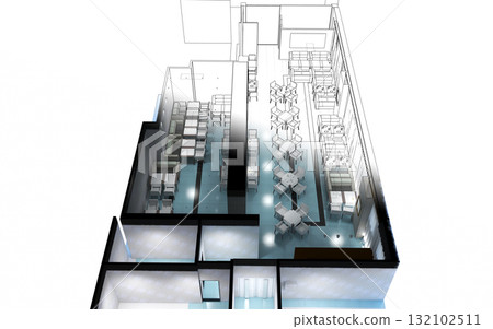 restaurant, interior visualization, 3D illustration restaurant, interior visualization, 3D illustration 132102511